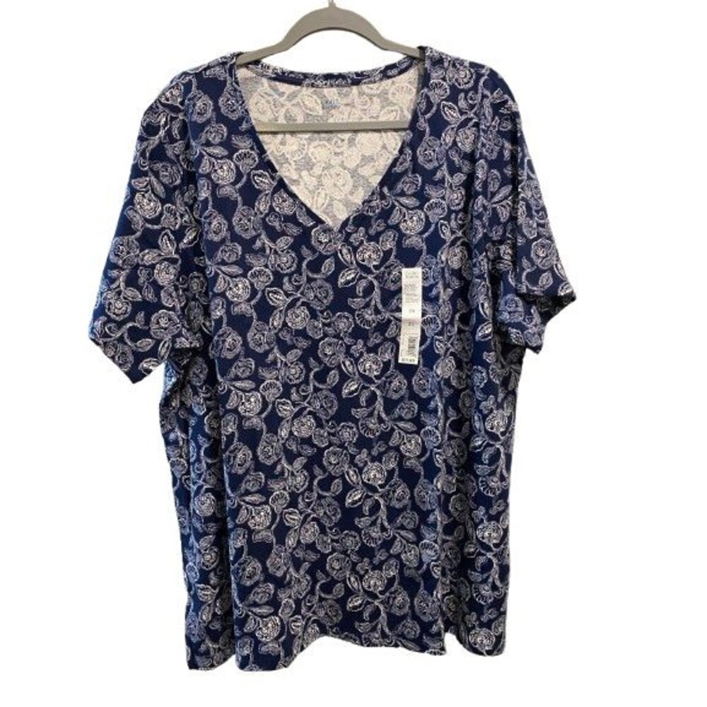 Women's 2X T-Shirt Croft & Barrow Cotton Short Sleeve V-neck Classic Tee Navy